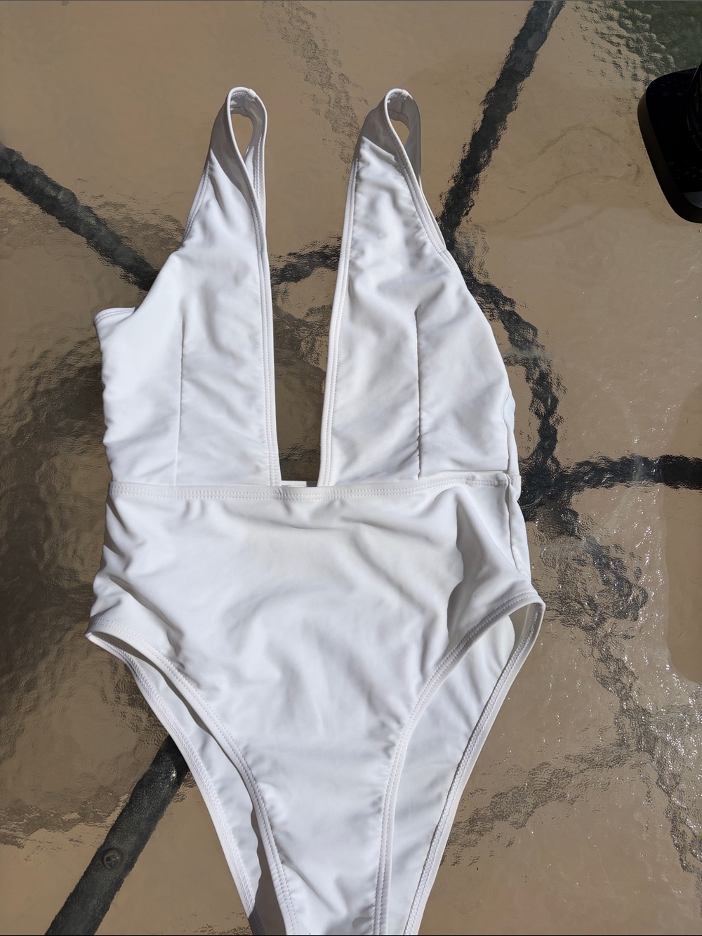 Deep V White One-Piece Swimsuit